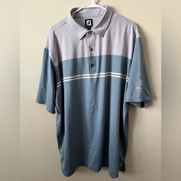 FootJoy Men Golf Polo Short Sleeve Shirt 2XL Blue Purple Color Block Embroidered - Picture 1 of 8